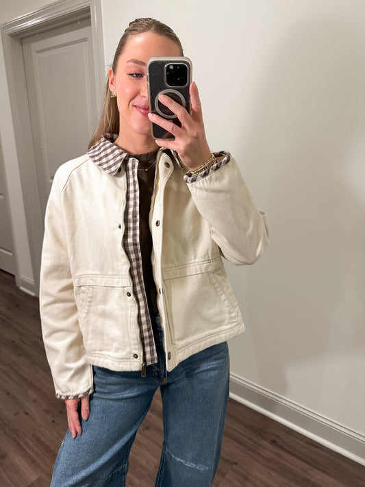 Ella Plaid Detail Jacket- Ecru