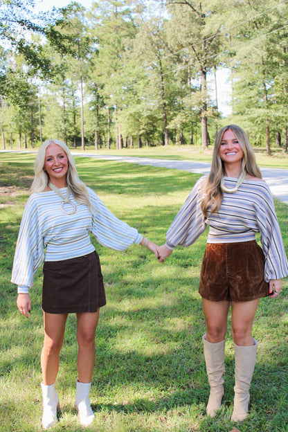 Shaylie Boatneck Top- Brown