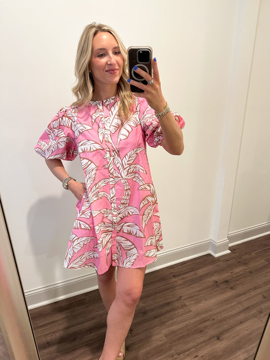 The Palm Mini Dress- Pink