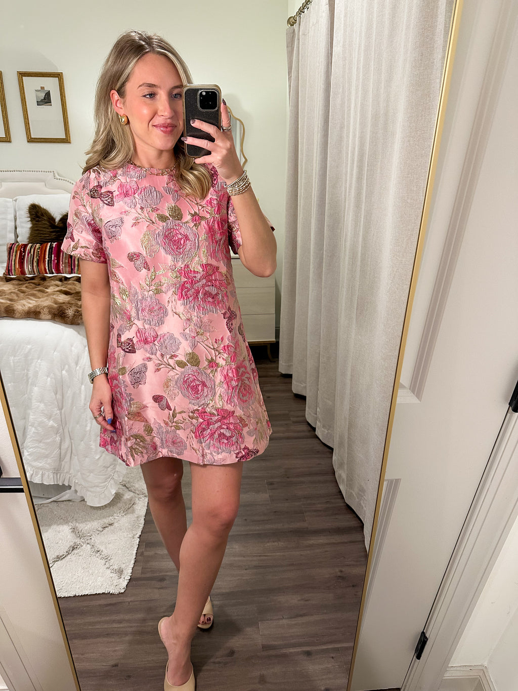 Waverly Mini Dress- Beige/Mauve/Green