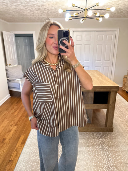 Hunter Stripe Oversized Shirt- Brown