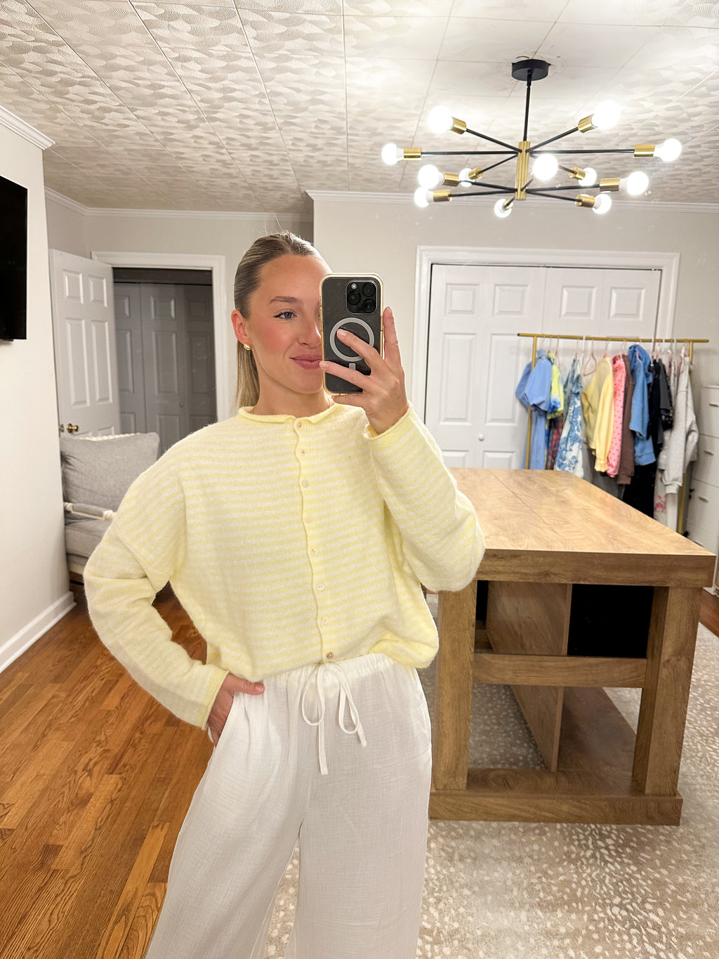 Piper Mini Stripe Cardigan- Butter