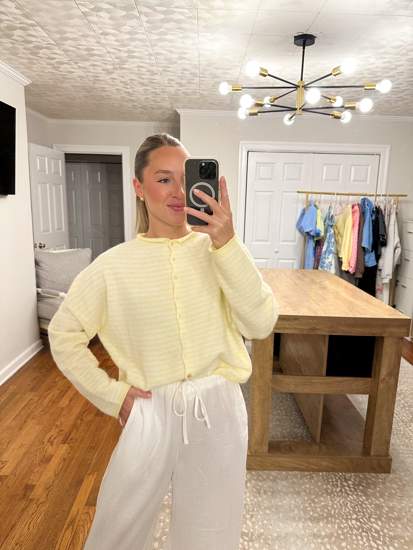 Piper Mini Stripe Cardigan- Butter