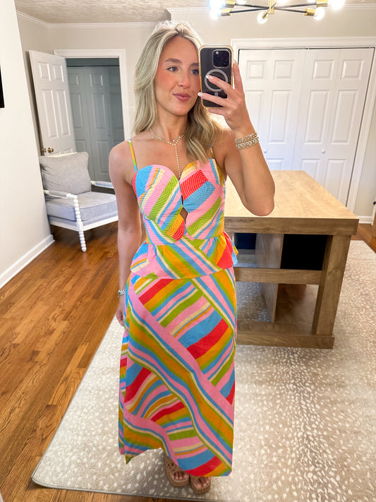 Geometric Print Maxi Skirt Set- Multi