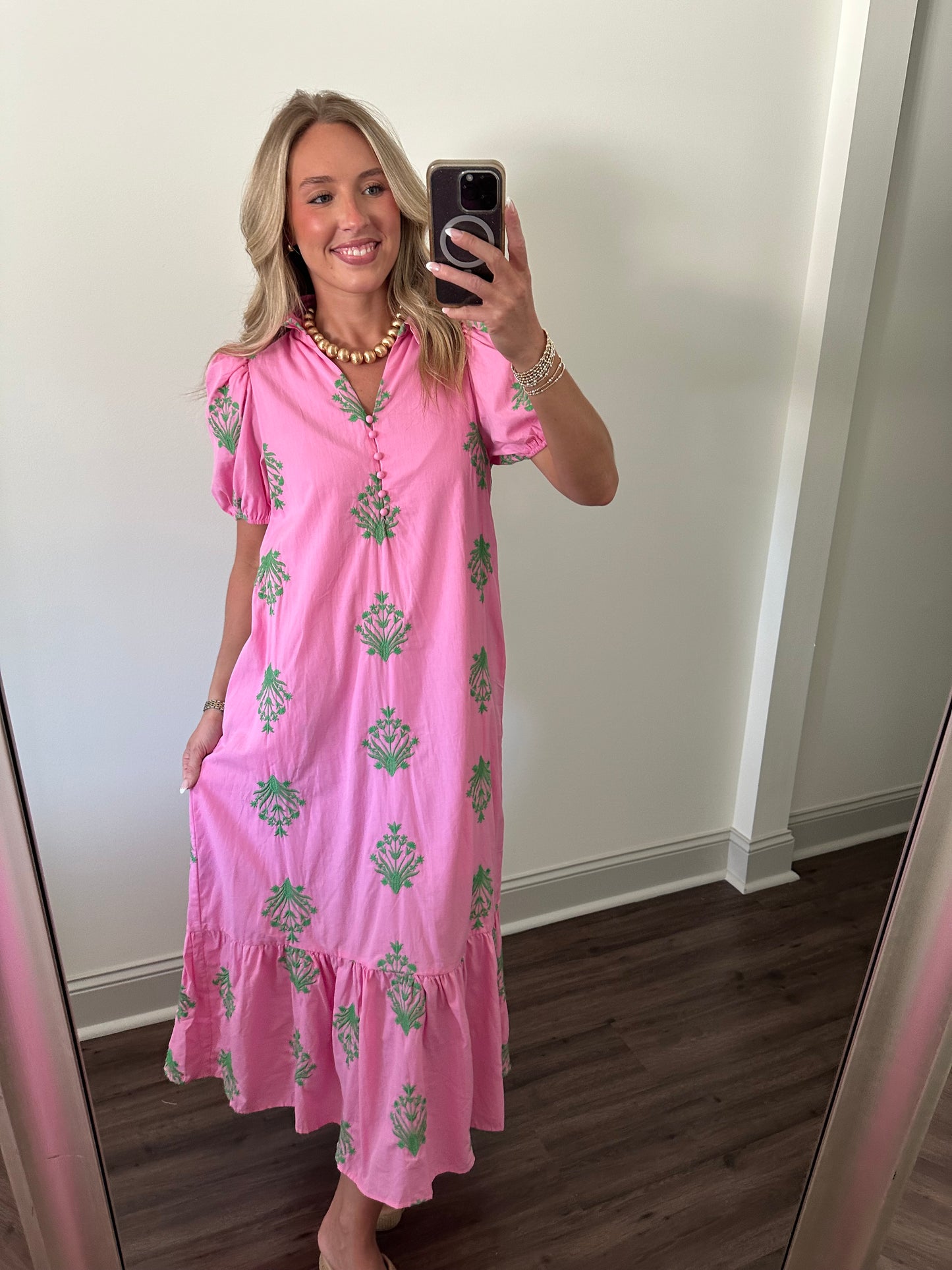 Botanical Maxi Dress- Pink