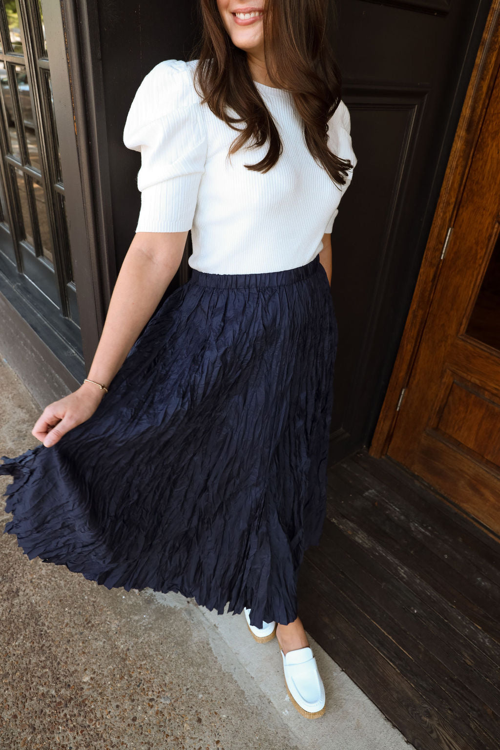 Crinkled Maxi Skirt- Navy