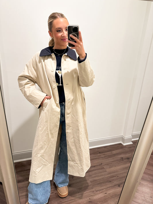 Daley Trench Coat- Beige/Navy