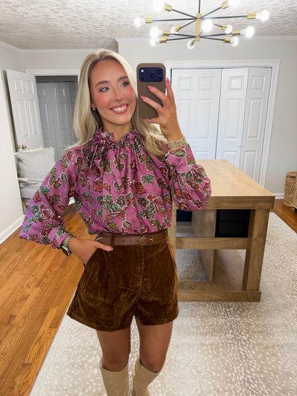 Vivi Ruffle Neck Top- Pink