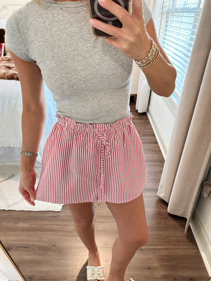 Effie Stripe Front-tie Mini Skirt- Red/White