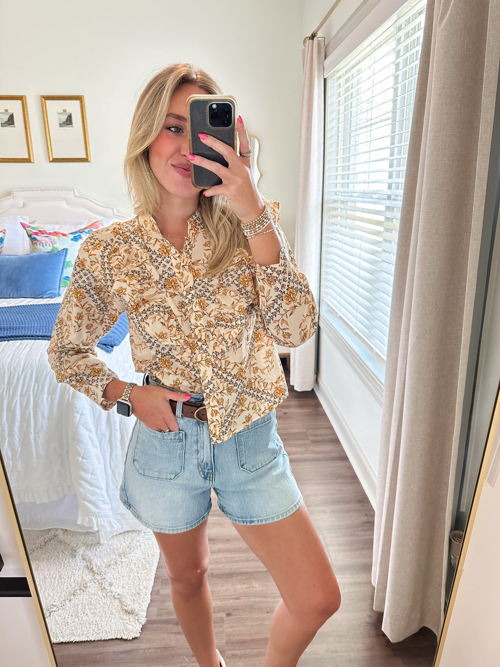 Belle Ruffled Shirt- Natural/Multi