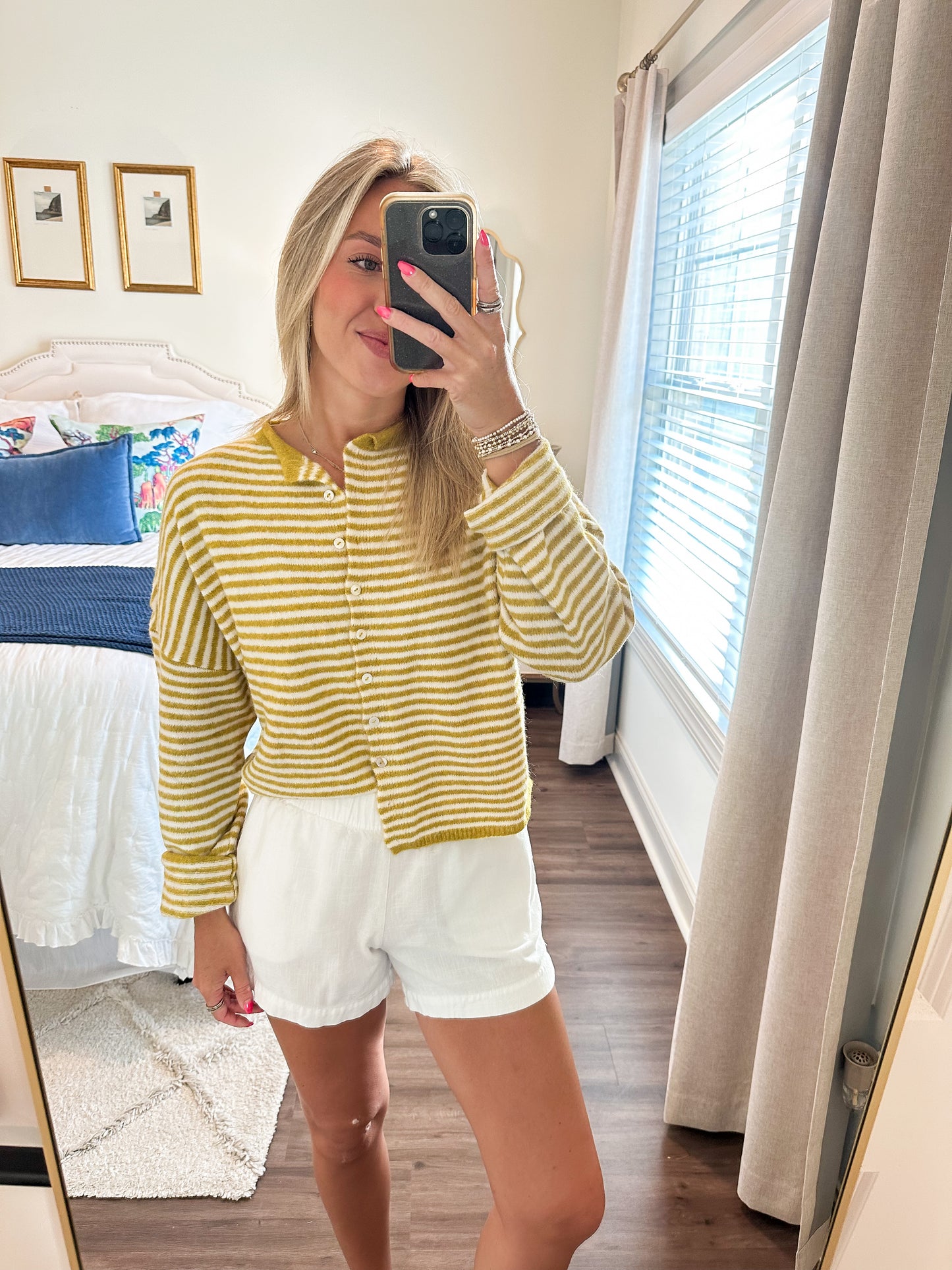 Piper Cardigan- Mini Stripe Dijon Yellow