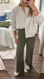 Straight Wide Leg Denim- Dark Olive