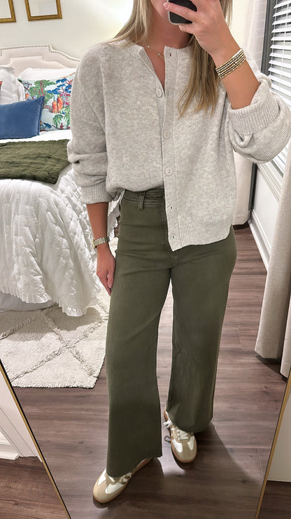Straight Wide Leg Denim- Dark Olive