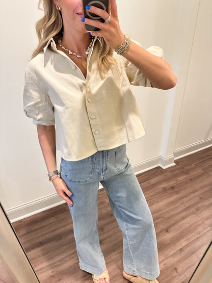 Kaia Puff-sleeve Cropped Shirt- Natural