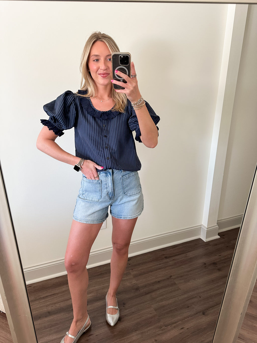 Navy Pinstripe Top