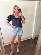 Navy Pinstripe Top