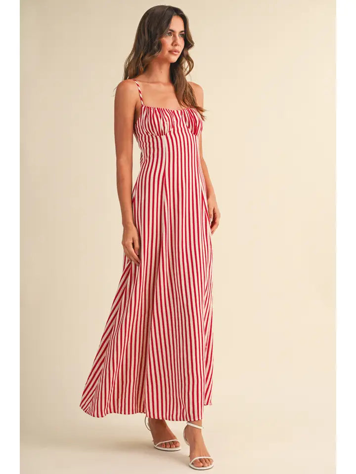 Nisha Stripe Maxi Dress- Red