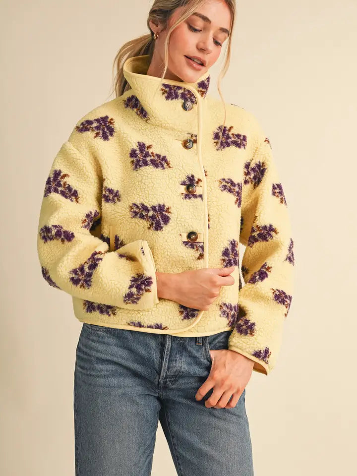Annalise Floral Sherpa Jacket- Yellow