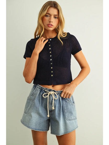 Stella Knit Top- Navy
