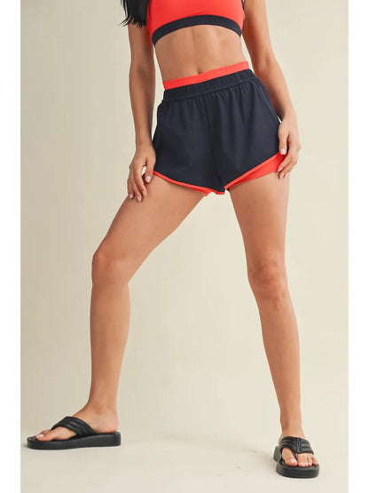 Double Layer Nylon Shorts- Navy