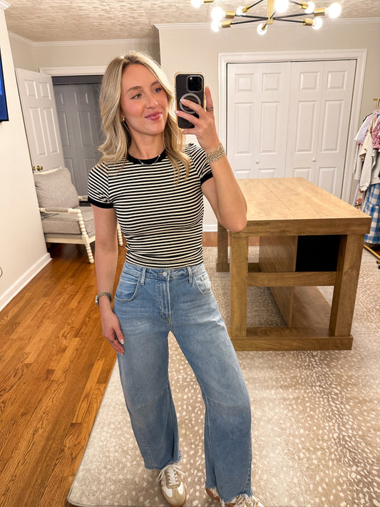 Olivia Striped Contrast Baby Tee- Black/Natural