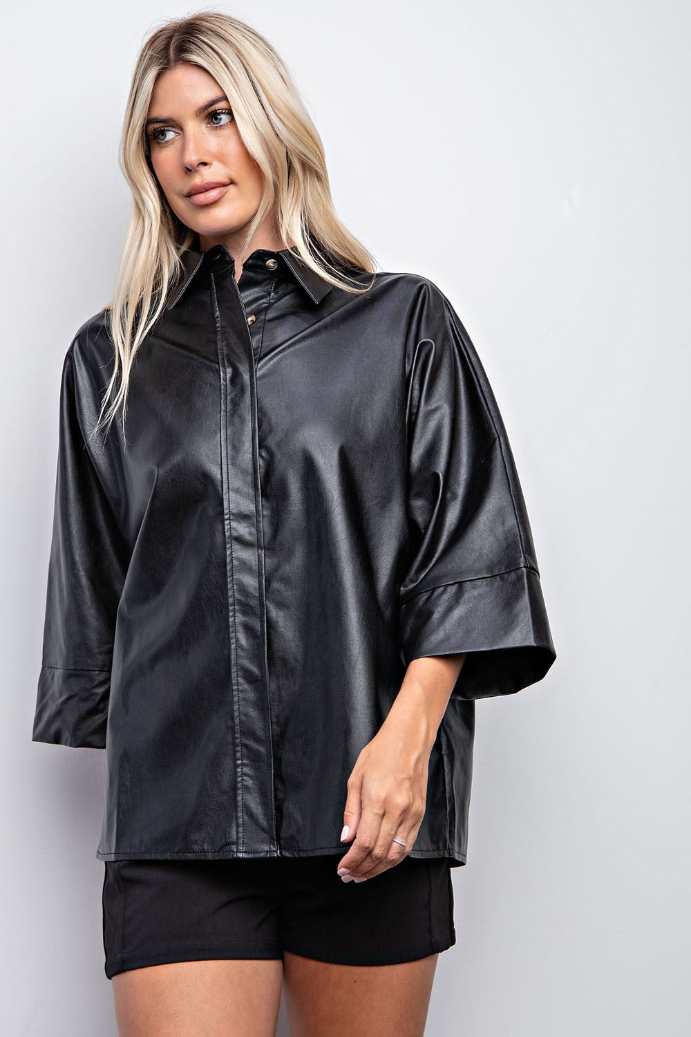 Leather Button Up- Black