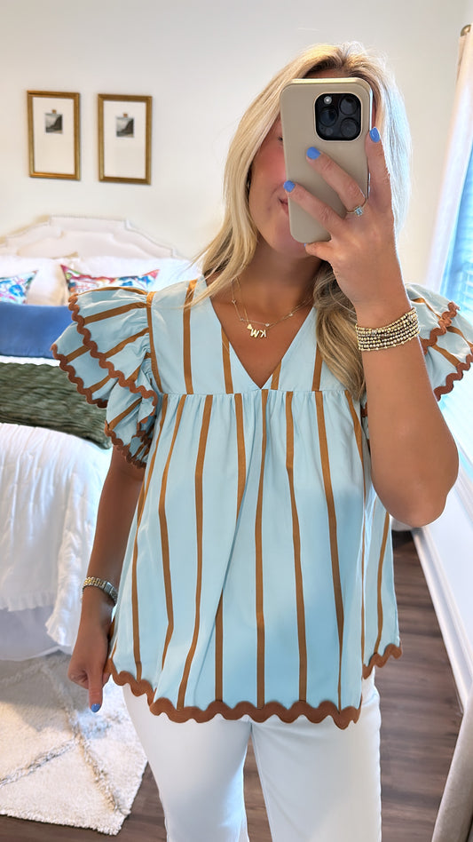 Abby Stripe Top- Blue/Rust