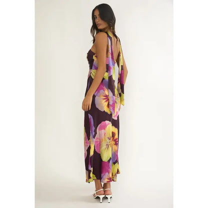 Plum Strapless Floral Maxi Dress