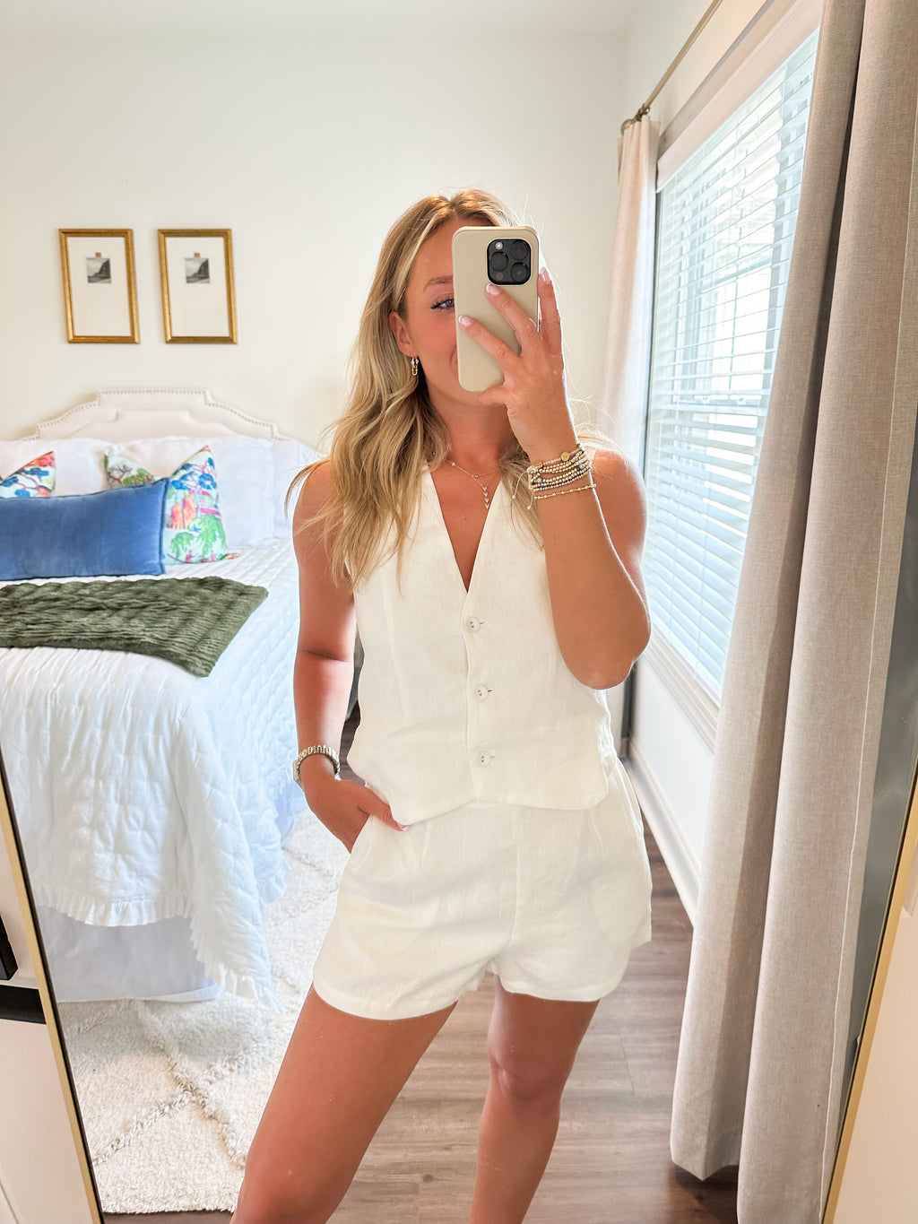 Linen Tuxedo Vest Set- White
