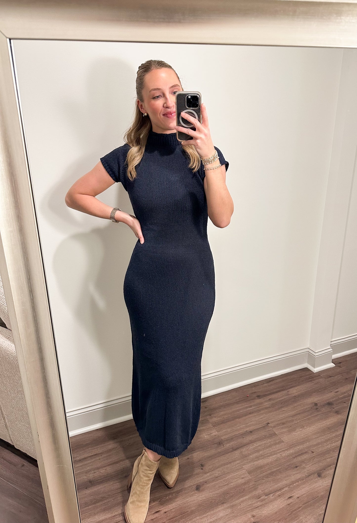 Grayson Sweater Midi Dress- Navy