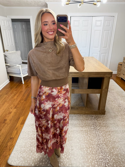 Bordeaux Satin Skirt- Mauve