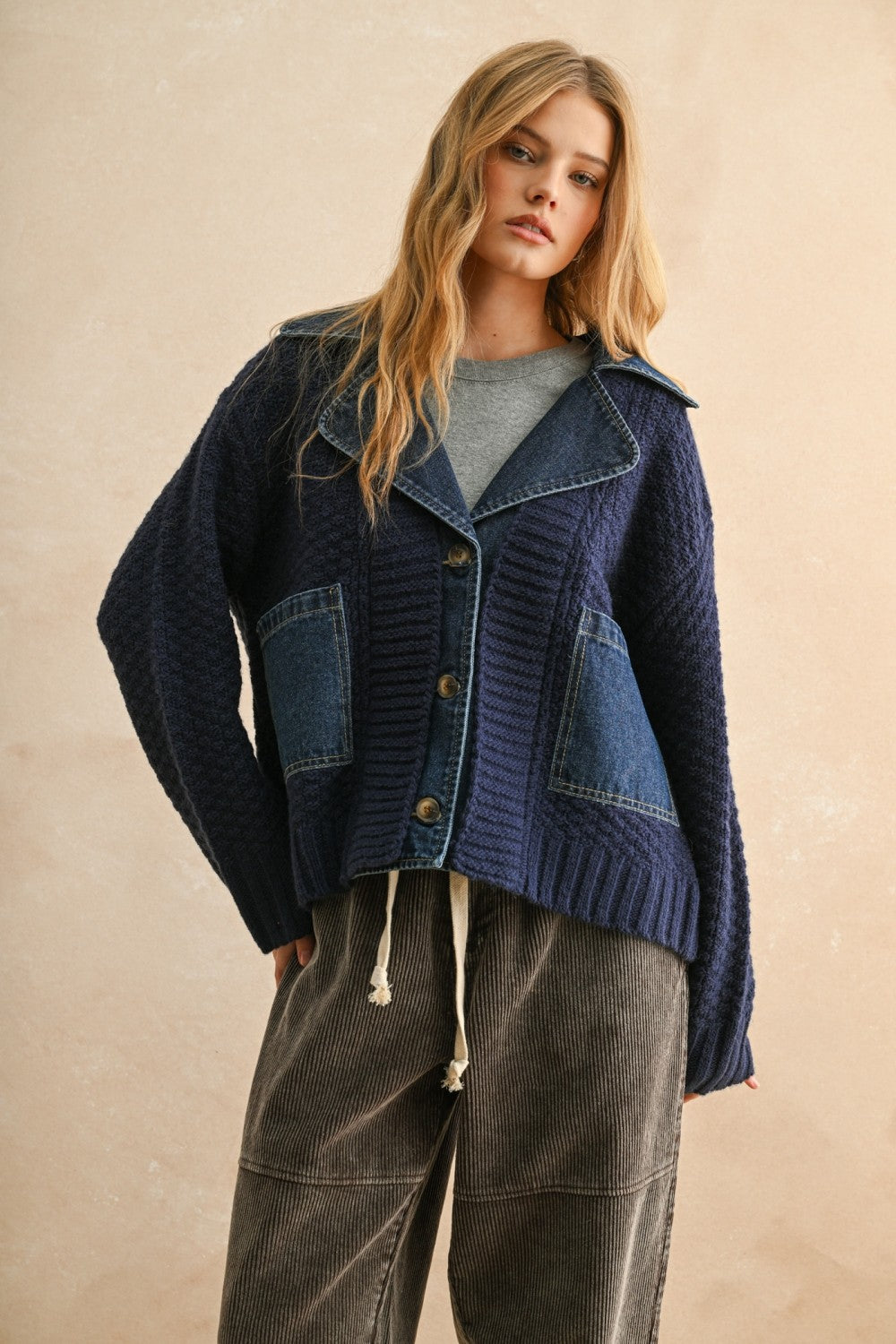 Denim And Knit Combo Jacket