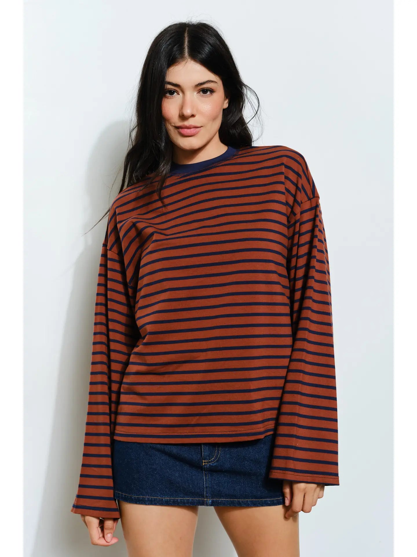 Hasley Striped Top- Brown/Navy