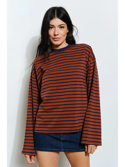 Hasley Striped Top- Brown/Navy