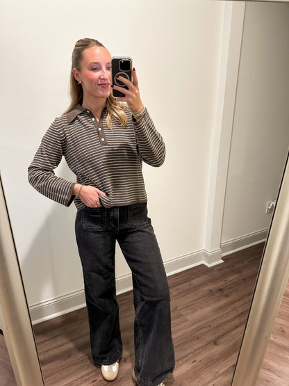 Briggs Stripe Sweater- Brown