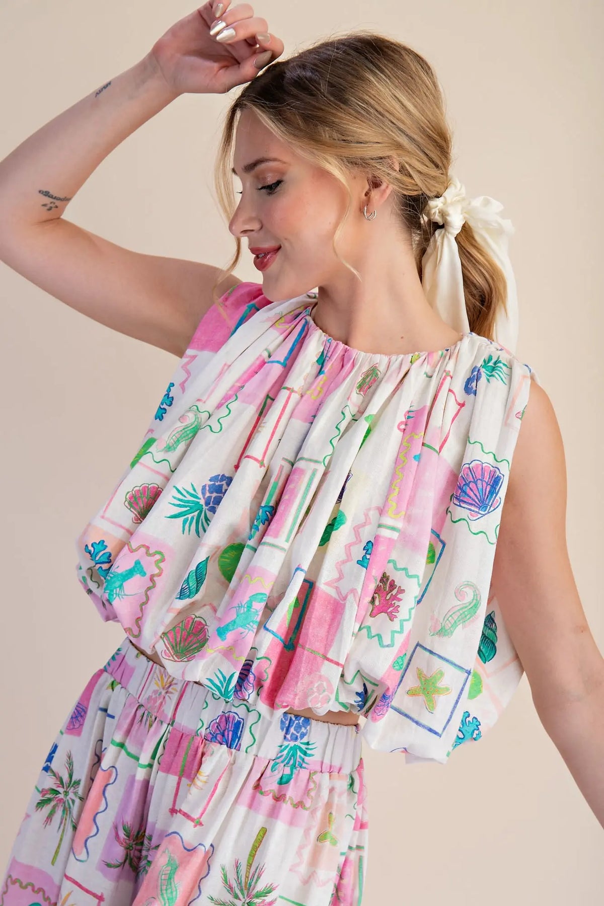 Marina Palm Set- White/Pink