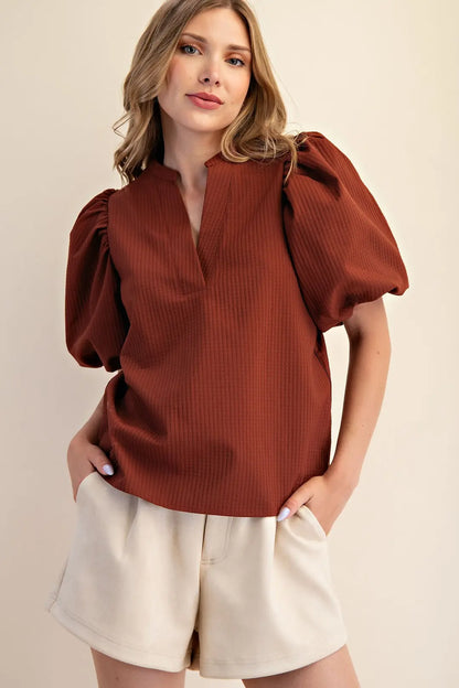 Goldie Puff Sleeve Top-Rust
