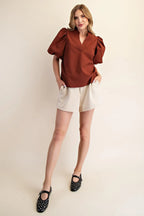 Goldie Puff Sleeve Top-Rust