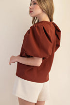 Goldie Puff Sleeve Top-Rust