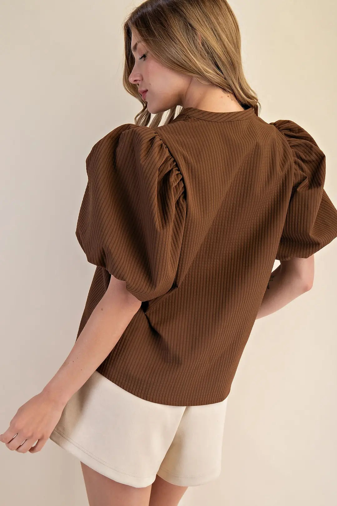 Goldie Puff Sleeve Top- Brown
