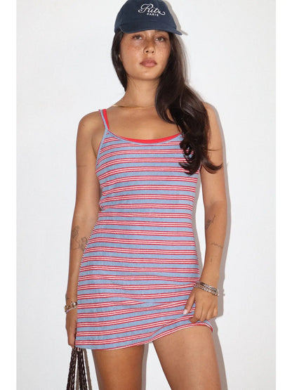 Striped Scoop Neck Mini Dress- Blue/Red