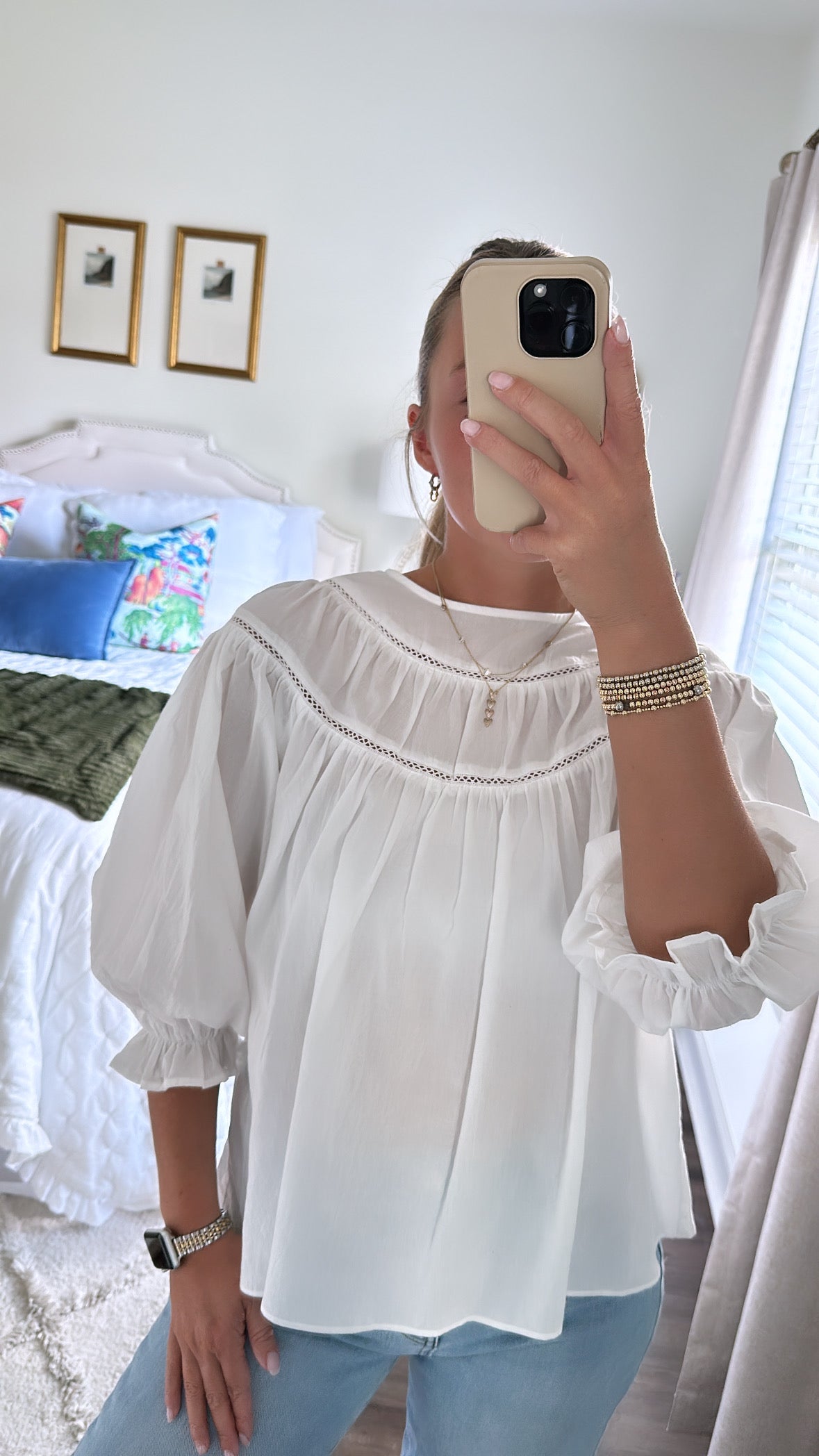 Lace Trim Mixed Blouse