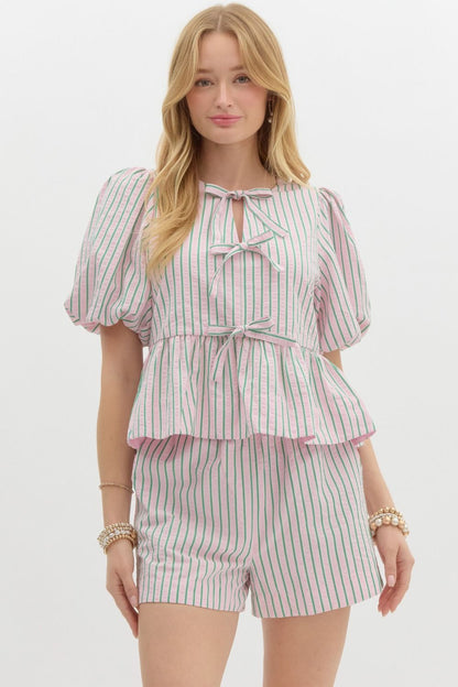 Sadie Stripe Top- Pink/Green