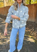 Hayden Polka Dot Zipper Jacket- Grey/Cream