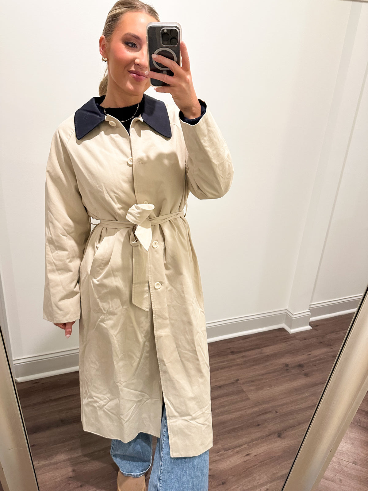 Daley Trench Coat- Beige/Navy