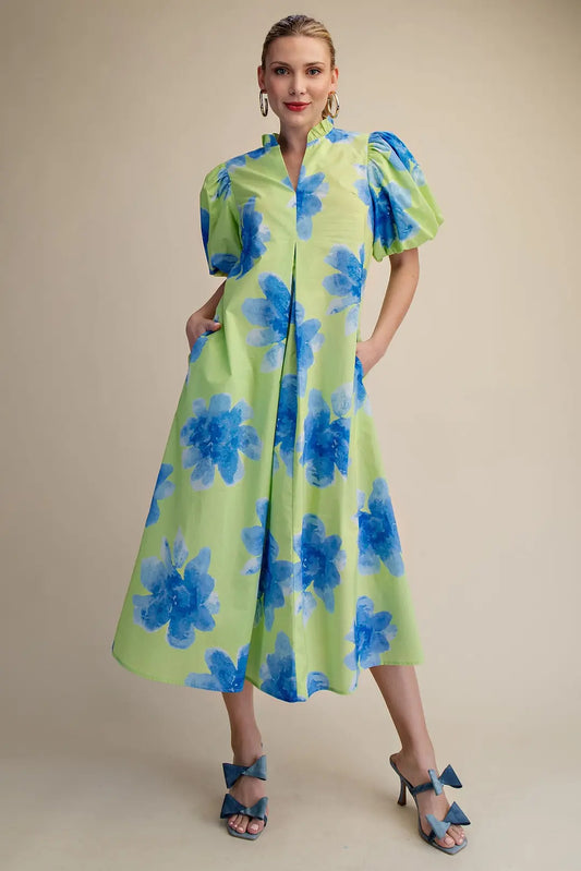 Lime Floral Midi Dress
