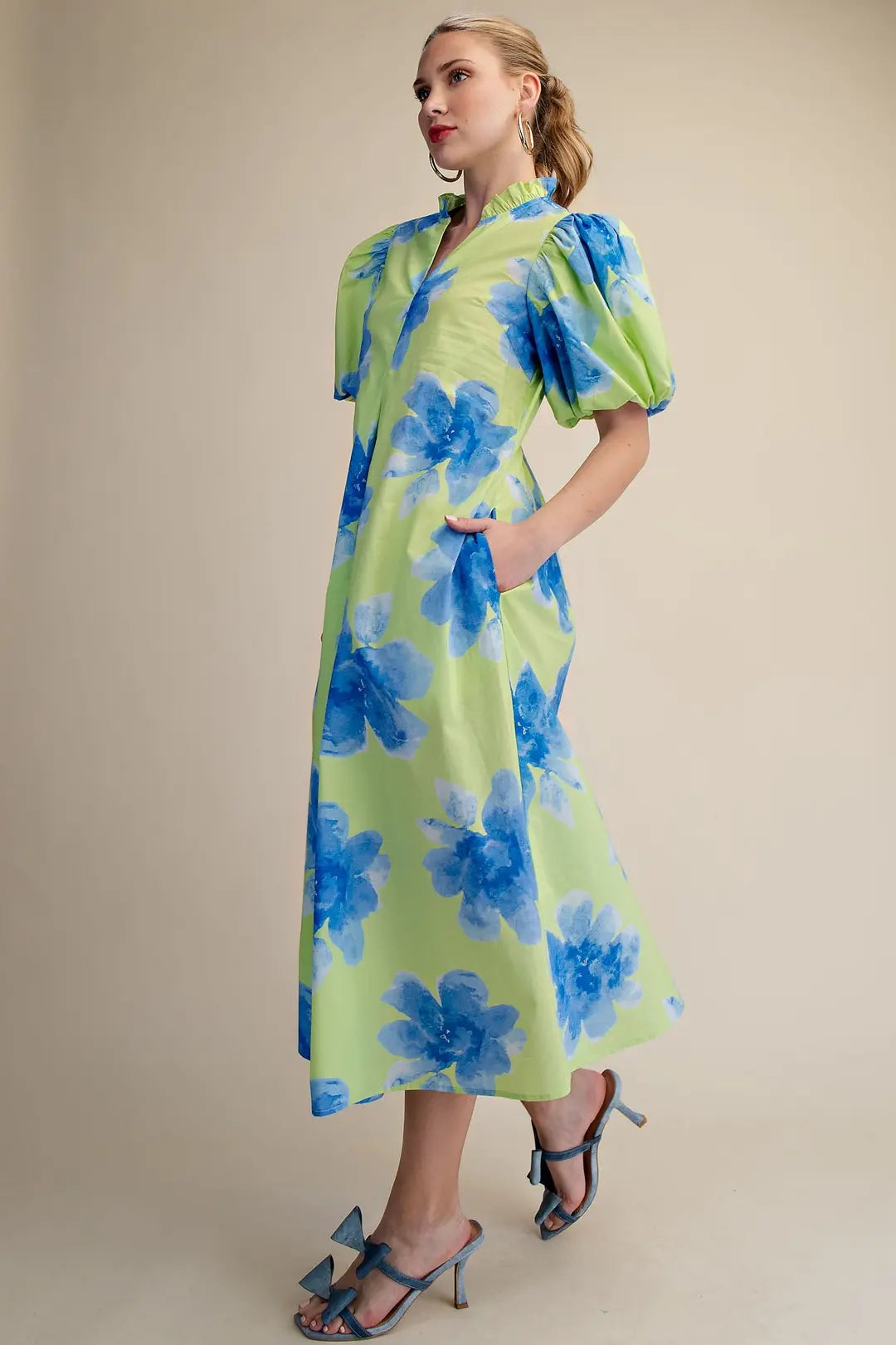 Lime Floral Midi Dress