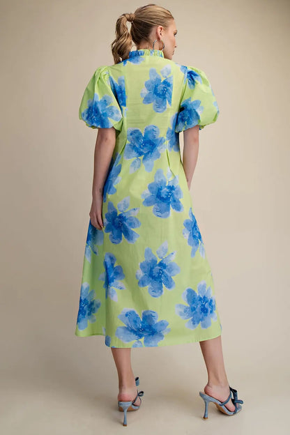 Lime Floral Midi Dress