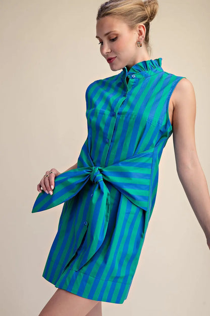 Junie Mini Dress- Green/Blue