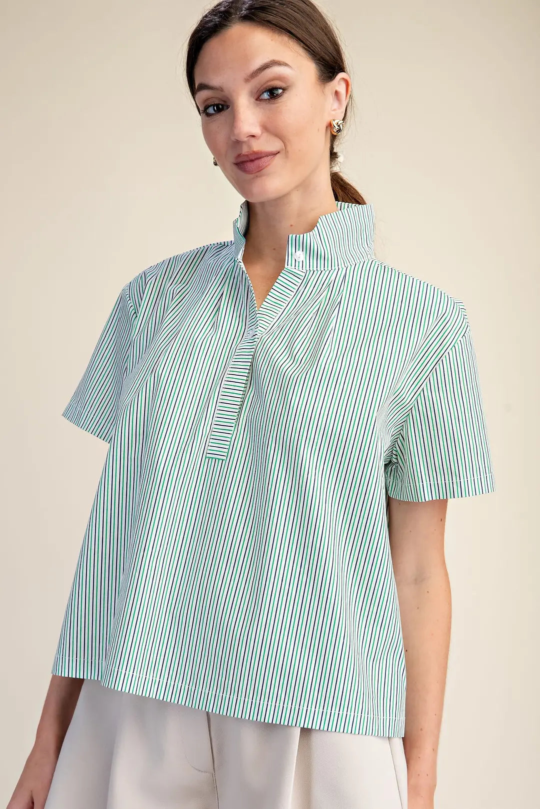 Bethany Stripe Top- Green/Blue